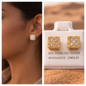 Moissanite Square .5 Ct Earrings 925 Sterling Silver Gold Tone $560 CERTIFIED